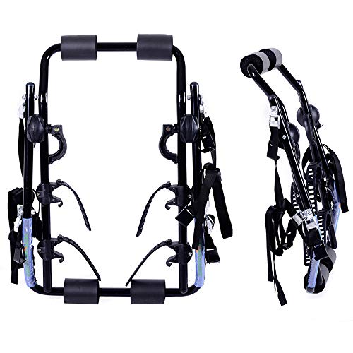 WVIVW Portabicicletas Porton Trasero Universal 4 Bicis 2 Bicicletas Portabicis para Coche con Correas Plegable Porta-Bicis Auto Soporte de Bici baca para Bicicletas Bike Acero Carga 60kg