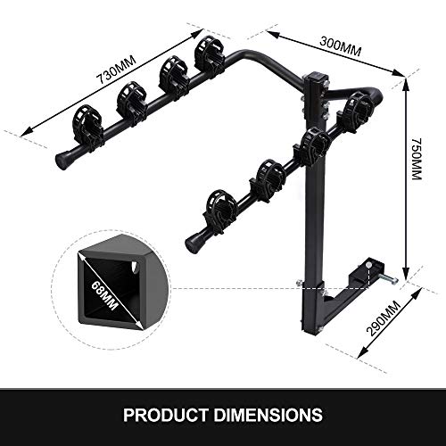 WVIVW Portabicicletas Porton Trasero Universal 4 Bicis Portabicis para Coche 2 Bicicletas Plegable Porta-Bicis Auto con Correas Soporte de Bici baca para Bicicletas Bike Acero Carga 60kg