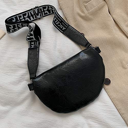 WWWL Paquete de Cintura Bolsos de Mujer Bolso Cintura Bolsa PU Cuero Metal Doble Cadena Suma por Banda Fanny Pack Moda Satchel Banda Panza Bolso de cinturón Black