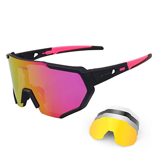 X-TIGER Gafas Ciclismo CE Certificación Polarizadas con 5 Lentes Intercambiables UV 400 Gafas,Corriendo,Moto MTB Bicicleta,Camping y Actividades al Aire Libre para Hombres y Mujeres TR-90 (JPC05-5)