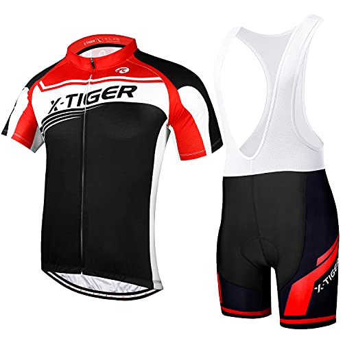 X-TIGER Hombres de Bicicleta con 5D Gel Acolchado MTB Ciclismo Maillots Tirantes Culotte Pantalones Cortos Culotes