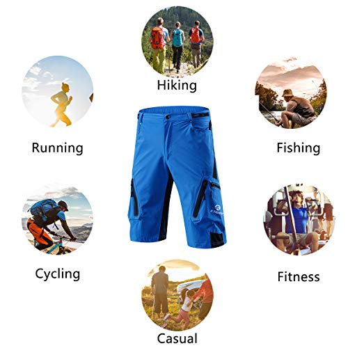 X-TIGER Pantalones Cortos de Ciclo Holgados de Hombres, Transpirables Sueltos, para MTB de los Deportes al Aire Libre (M, Azul)
