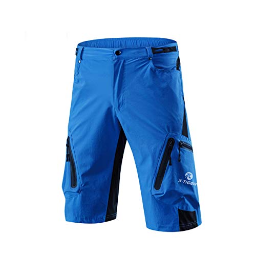 X-TIGER Pantalones Cortos de Ciclo Holgados de Hombres, Transpirables Sueltos, para MTB de los Deportes al Aire Libre (M, Azul)