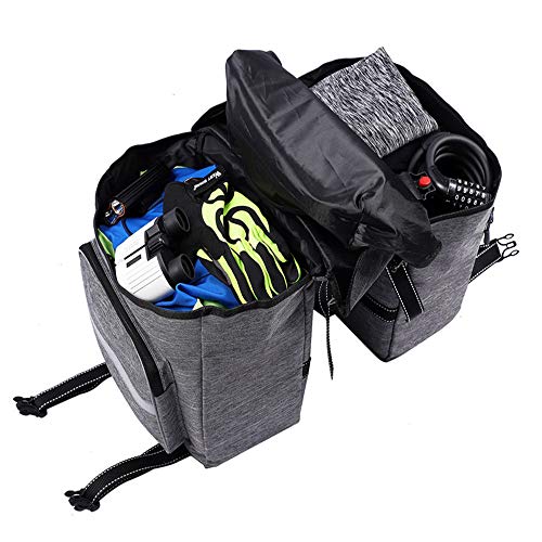 XHZY 25 L Bicycle Bags Cycling Rear Double Side Travel Bag Tail Seat Panier Bicycle Luggage Carrier Bike Rack Trunk Bag with Waterproof Cover Gray