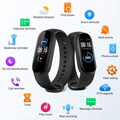 Xiaomi Mi Band 5 Pulsera de Actividad, Monitores de Actividad, Pantalla Fitness Tracker, 100 Fondos de Pantalla temáticos, Pantalla AMOLED de 1,1", 50M a Prueba de Agua, Nueva carga magnética (Negro)