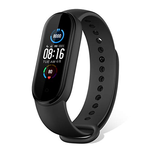 Xiaomi Mi Band 5 Pulsera de Actividad, Monitores de Actividad, Pantalla Fitness Tracker, 100 Fondos de Pantalla temáticos, Pantalla AMOLED de 1,1", 50M a Prueba de Agua, Nueva carga magnética (Negro)