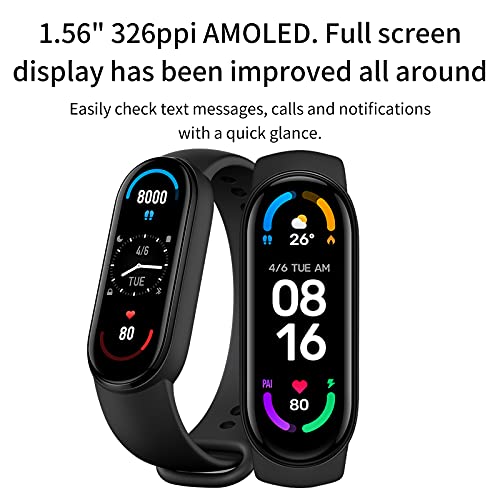 Xiaomi Mi Band 6, Smart Band 6 Versión Global Pulsera de Actividad, Detección de Oxígeno en Sangre, Monitor de Frecuencia Cardíaca, Monitor de Sueño, Pantalla a Color AMOLED de 1,56", 5 ATM, Negro