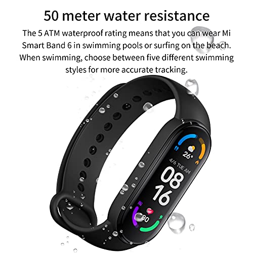 Xiaomi Mi Band 6, Smart Band 6 Versión Global Pulsera de Actividad, Detección de Oxígeno en Sangre, Monitor de Frecuencia Cardíaca, Monitor de Sueño, Pantalla a Color AMOLED de 1,56", 5 ATM, Negro