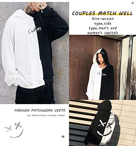 XIAOYAO Hombre Sudadera con Capucha Deportiva Manga Larga Hoodie Casual Camisa de Entrenamiento (L, Blanco Negro)