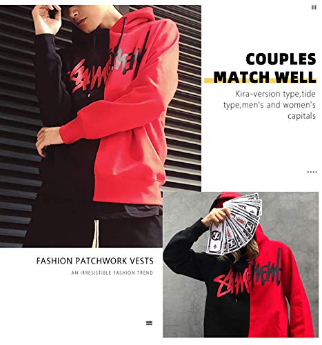 XIAOYAO Hombre Sudadera con Capucha Deportiva Manga Larga Hoodie Casual Camisa de Entrenamiento (S, Rojo Negro 2)