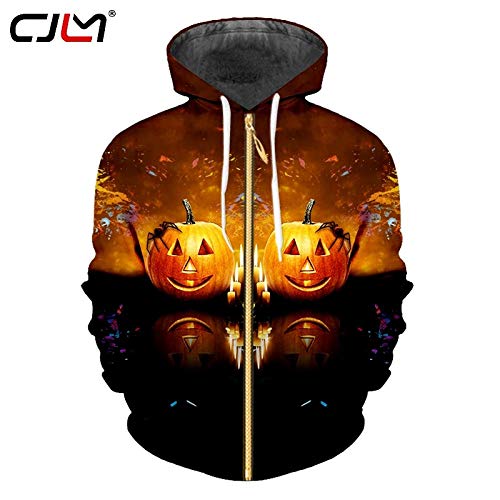 XJBDD Sudaderas con Capucha para Hombre con Cremallera de Animal de Halloween 3D Impreso Pumpkin Spider Zipper Coat Venta al por Mayor Ropa Deportiva de Fitness