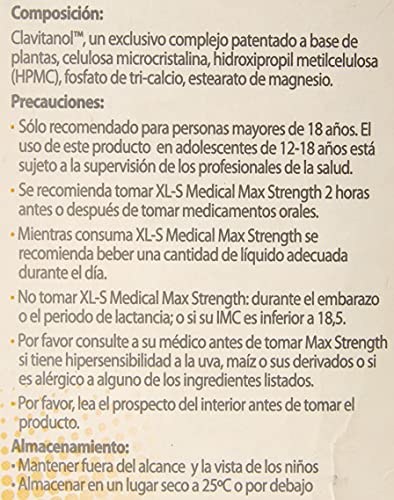 XLS Medical Max Strength Triple Action - Bloqueador De La Absorción De Carbohidratos, Azúcares Y Grasas. Tratamiento De 1 Mes, color Blanco, 120 Unidad, 150 g