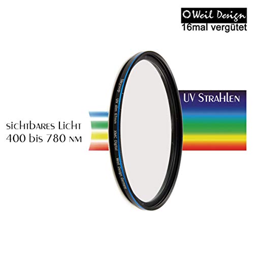XMC - Filtro ultravioleta (62 mm, Slim XMC digital, protección para objetivo, bloquea la luz ultravioleta, rosca frontal, 16 capas, incluye caja de filtro UV de 62 mm), color blanco