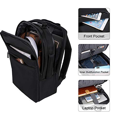 Xnuoyo 15.6 Pulgadas Antirrobo Mochila Portátil, Gran Capacidad Mochila Ordenador Portatil Resistente al Agua con el Puerto de Carga USB para Hombre Mujer Oficina Trabajo Diario Negocio (Negro)