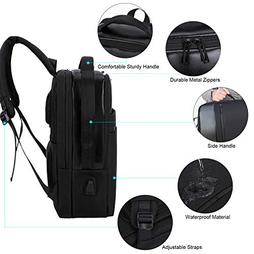 Xnuoyo 15.6 Pulgadas Antirrobo Mochila Portátil, Gran Capacidad Mochila Ordenador Portatil Resistente al Agua con el Puerto de Carga USB para Hombre Mujer Oficina Trabajo Diario Negocio (Negro)