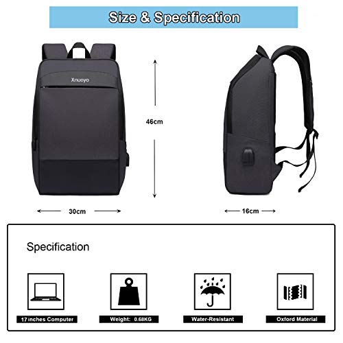 Xnuoyo 17.3 Pulgadas Mochila Hombre, Impermeable Mochila con Puerto de USB，Mochila de Gran Capacidad para Hombre Mujer Oficina Trabajo Diario Negocio Multifuncional (Negro)