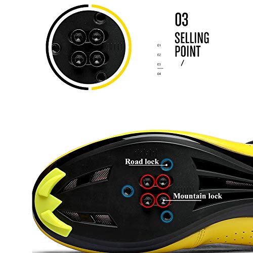 XTD Mejorados para Hombre Sundried Favorables Zapatos Zapatos-Bici del Camino De Ciclo del Camino con Tacos - para Spin Cycle Interior Empleo En Carretera Ciclismo- Amarillo A-UK 3.5 = EU 36
