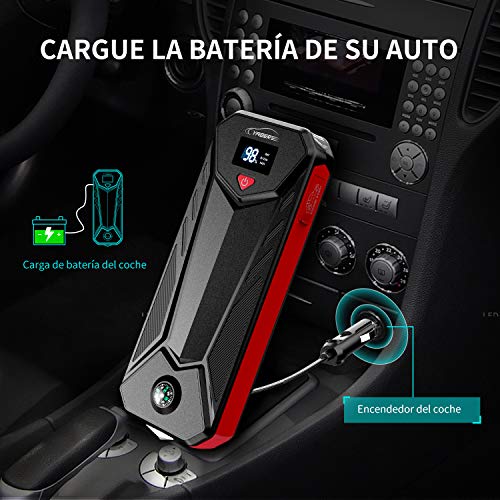 YABER Arrancador de Coches, 23800mAh 2500A Arrancador de Baterias de Coche (para 8.0L de Gasolina o 8.0L de Diesel) con Función de Carga Inversa