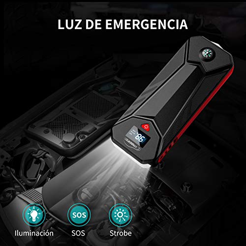 YABER Arrancador de Coches, 23800mAh 2500A Arrancador de Baterias de Coche (para 8.0L de Gasolina o 8.0L de Diesel) con Función de Carga Inversa