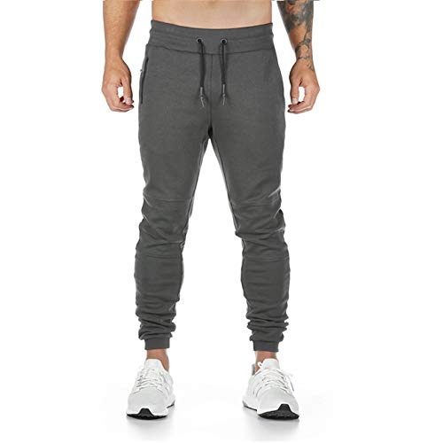 Yageshark - Pantalones de deporte para hombre, de algodón, ajustados gris L