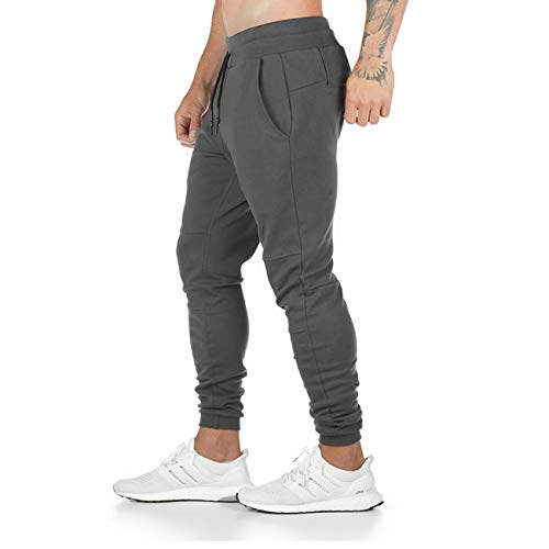 Yageshark - Pantalones de deporte para hombre, de algodón, ajustados gris L