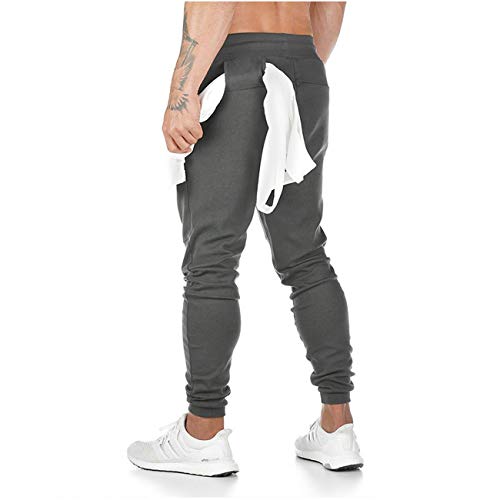 Yageshark - Pantalones de deporte para hombre, de algodón, ajustados gris L