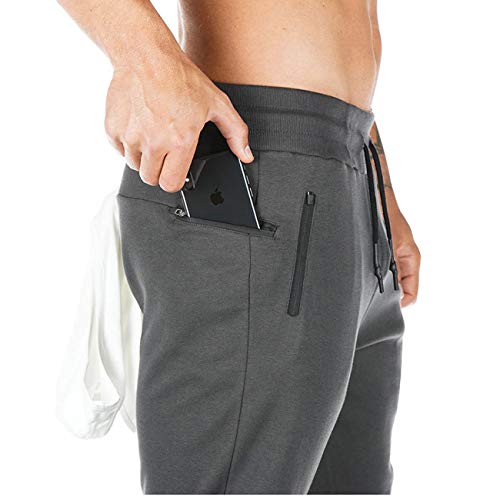 Yageshark - Pantalones de deporte para hombre, de algodón, ajustados gris L