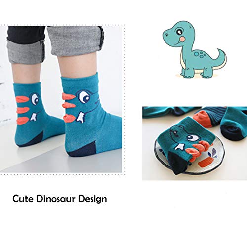 YANWANG 10 Pares de Calcetines para Niños Niñas Algodón Lindo 1-12 años(Dinosaurio,L:5-8 Años)