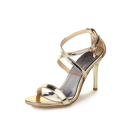 Yawors Sandalias de Tacón Aguja Alto conTira de Tobillo Hebilla Aguja LC67 para Mujeres Gold - 35.5 EU