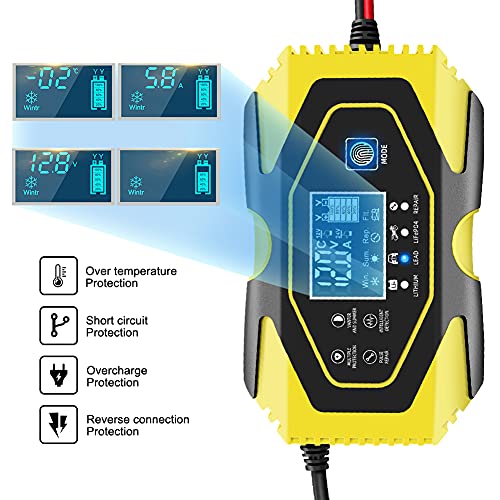 YDBAO Cargador de Baterías Coche Moto 6A 12V/24V con Múltiples Protecciones Automático Inteligente Mantenimiento Pantalla LCD para Batería de Litio Plomo-ácido LiFePO4