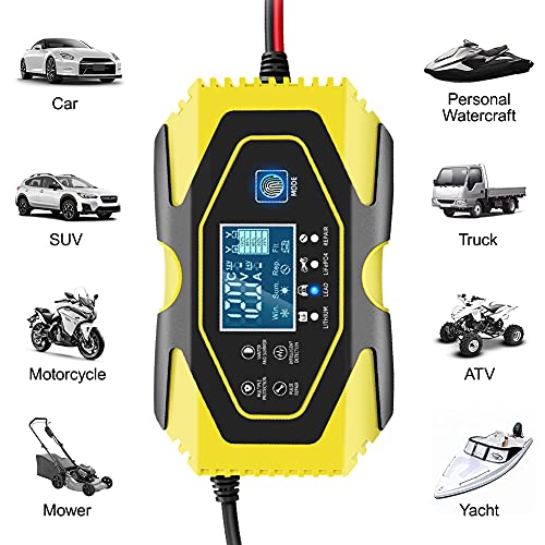 YDBAO Cargador de Baterías Coche Moto 6A 12V/24V con Múltiples Protecciones Automático Inteligente Mantenimiento Pantalla LCD para Batería de Litio Plomo-ácido LiFePO4