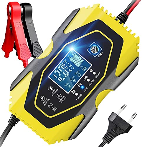 YDBAO Cargador de Baterías Coche Moto 6A 12V/24V con Múltiples Protecciones Automático Inteligente Mantenimiento Pantalla LCD para Batería de Litio Plomo-ácido LiFePO4