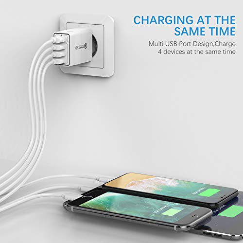 YEONPHOM Quick Charge 3.0 Cargador USB de Pared,30W QC3.0 4 Puertos Cargador Móvil Carga Rapida Multiple Enchufe Adaptador Corriente Rápido para iPhone 12/11/XR/XS/X,Samsung Galaxy/Note/Huawei/Xiaomi