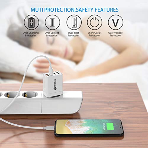 YEONPHOM Quick Charge 3.0 Cargador USB de Pared,30W QC3.0 4 Puertos Cargador Móvil Carga Rapida Multiple Enchufe Adaptador Corriente Rápido para iPhone 12/11/XR/XS/X,Samsung Galaxy/Note/Huawei/Xiaomi