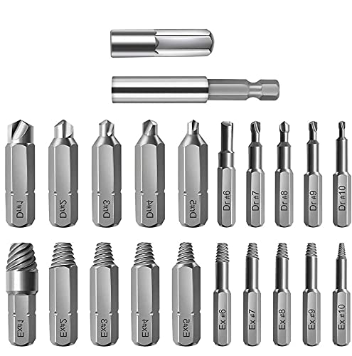 Yideng Juego de extractor de tornillos dañados y extractores de tornillos rotos con soporte de extensión magnético y adaptador de enchufe para quitar tornillos (22pcs )