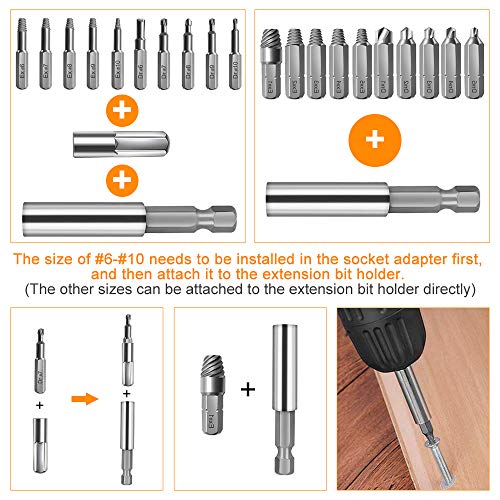 Yideng Juego de extractor de tornillos dañados y extractores de tornillos rotos con soporte de extensión magnético y adaptador de enchufe para quitar tornillos (22pcs )