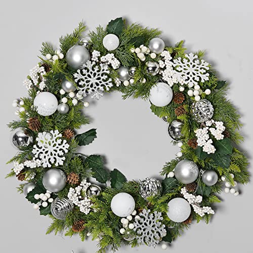 YILEEY Adornos de Navidad Decoracion 136 Piezas Plateadas y Blancas, Arboles de Navidad Bolas de Plastico, 22 Tipos, Caja de Bolas de Navidad de Plástico Inastillable con Percha, Adornos Decorativos