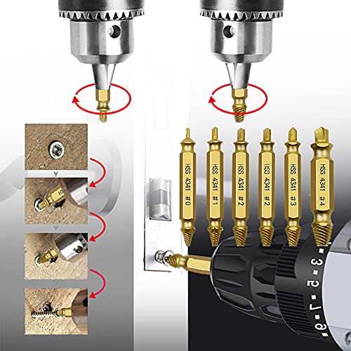 YIXISI 6 Piezas Extractor de Tornillos Dañados, Removedor de Pernos Rotos con Estuche, Fabricado en Acero de Alta Velocidad 4341#, Dureza 63-65HRC, para Quitar Tornillos Rotos o Despojados, Dorado