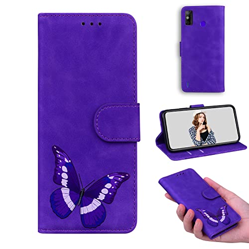 YKTO Funda Cartera para Tecno Spark Go 2020/Spark 6 Go Billetera Soporte Abatible Funda Mariposa Apto Piel Folio Cuero PU Case Interior TPU Ranura Tarjeta para Tecno Spark Go 2020/Spark 6 Go-Púrpura