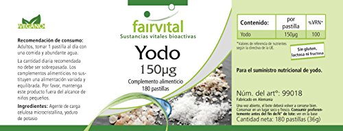 Yodo 150µg - Yoduro de Potasio - VEGANO - Dosis elevada - 180 Comprimidos - Calidad Alemana