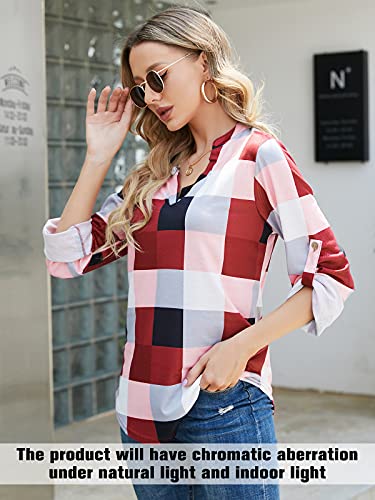 YOINS Blusa Mujer Manga Larga Camiseta Cuello V Camisa Elegante Túnica Casual SueltoTops Otoño Invierno