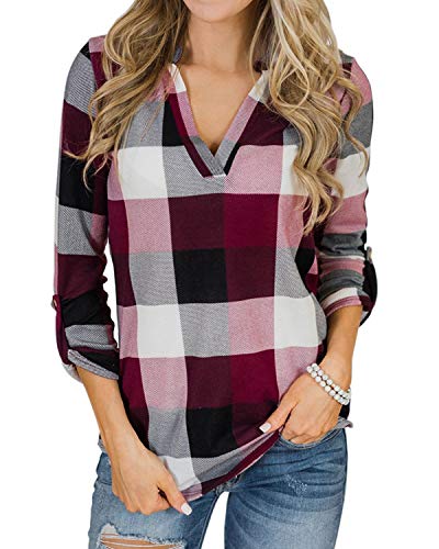 YOINS Blusa Mujer Manga Larga Camiseta Cuello V Camisa Elegante Túnica Casual SueltoTops Otoño Invierno