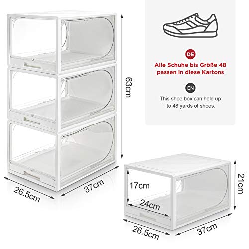 YORBAY Juego de 3 Cajas de Zapatos apilables para Almacenamiento de Zapatos, Puertas y Tapas Transparentes de plástico a Prueba de Polvo y Humedad, 37 x 26,5 x 21 cm