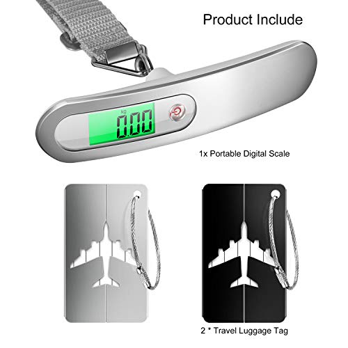 Yosemy - Báscula Digital para Equipaje, 1 Unidad, báscula para Equipaje, 2 Piezas, Maleta Colgante con indicador de Temperatura, 50 kg de Capacidad, práctica para Viajes, Vida Familiar (Plateada)