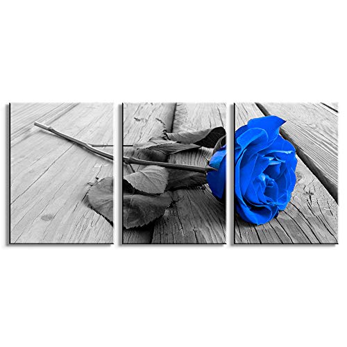 Youshion Art Lienzo Decorativo de 3 Piezas con diseño de Flores Azules para la Pared y Cuadros Modernos con Marco Listo para Colgar, Blue Rose Flower, 12x16inches*3pcs