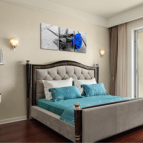 Youshion Art Lienzo Decorativo de 3 Piezas con diseño de Flores Azules para la Pared y Cuadros Modernos con Marco Listo para Colgar, Blue Rose Flower, 12x16inches*3pcs