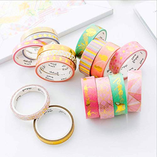 YUBX 16 Rollo Oro Washi Tape Set Masking Tape cinta adhesiva decorativa Washi Glitter Adhesivo de Cinta Decorativa para DIY Crafts Scrapbooking (Gold 16)