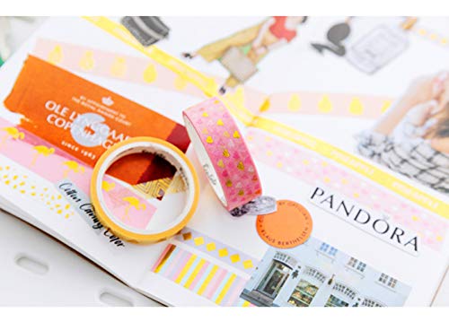 YUBX 16 Rollo Oro Washi Tape Set Masking Tape cinta adhesiva decorativa Washi Glitter Adhesivo de Cinta Decorativa para DIY Crafts Scrapbooking (Gold 16)