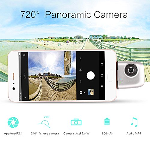 YUNTAB Nemo Cámara Panorámica Portátil 360 Grados 1080P WiFi Cámara Deportiva 210-Grado Ultra Gran Angular 720 °Ángulo Vista Tarjeta SD hasta 128GB