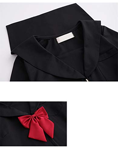 YUXIwang Traje de Marinero Marinero Negro Traje Conjunto Uniforme Rojo Grande del Arco Femenino de los Estudios japoneses Anime japonés CosplayPlay Vestuario Funcionamiento de la Etapa de rol
